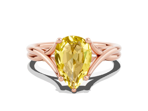 Rose gold Pear Cut Yellow Sapphire Solitaire Twist Band Prong Setting Ring_107