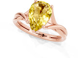 Rose gold Pear Cut Yellow Sapphire Solitaire Twist Band Prong Setting Ring_108
