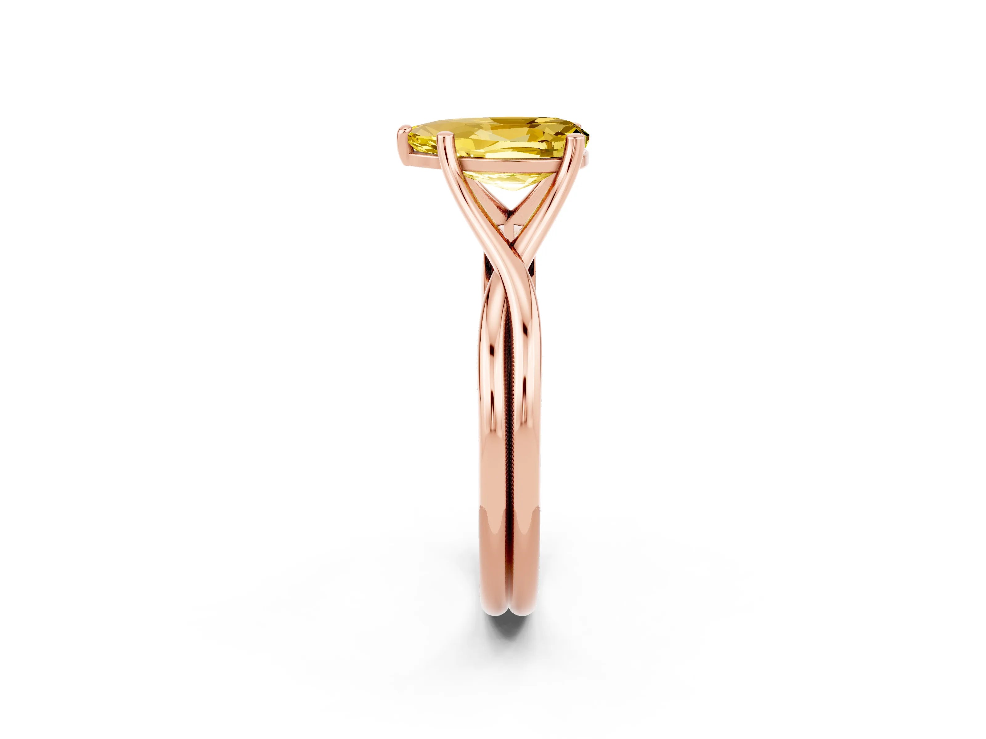 Rose gold Pear Cut Yellow Sapphire Solitaire Twist Band Prong Setting Ring_109