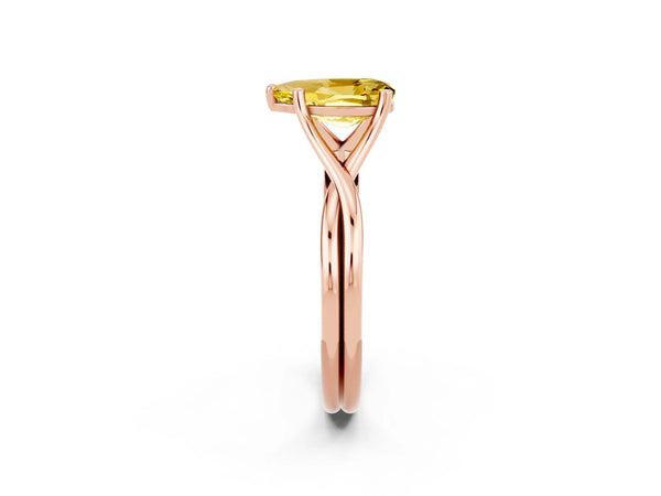 Rose gold Pear Cut Yellow Sapphire Solitaire Twist Band Prong Setting Ring