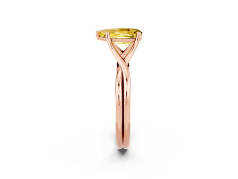 Rose gold Pear Cut Yellow Sapphire Solitaire Twist Band Prong Setting Ring_109