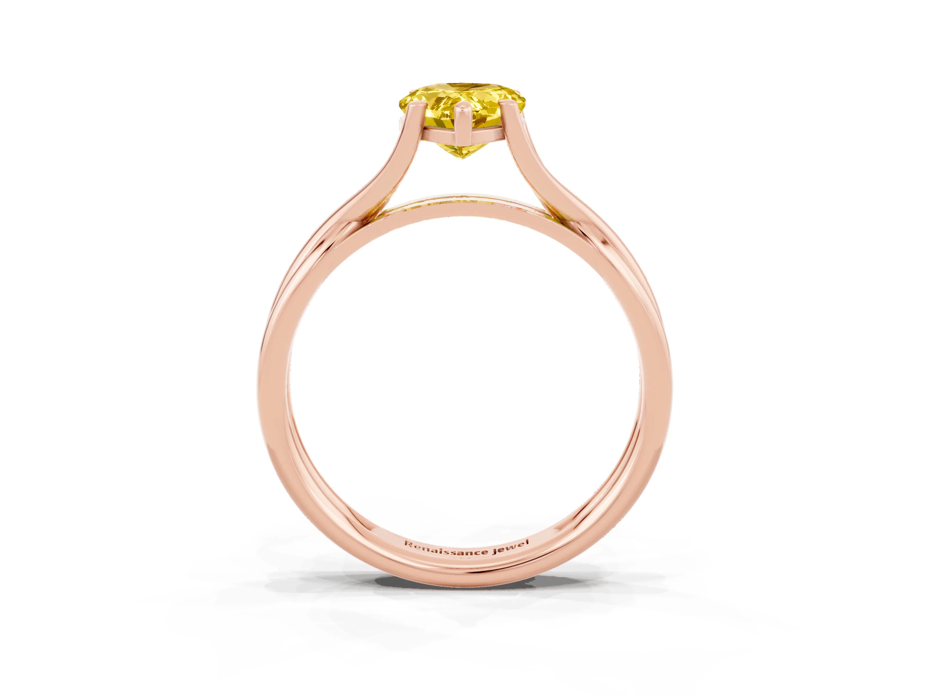 Rose gold Pear Cut Yellow Sapphire Solitaire Twist Band Prong Setting Ring_110
