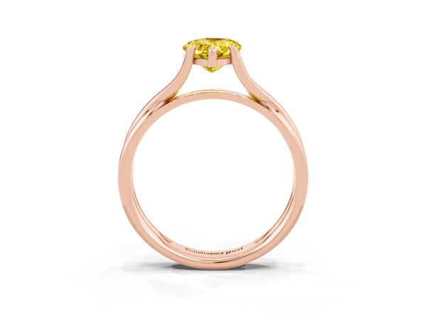 Rose gold Pear Cut Yellow Sapphire Solitaire Twist Band Prong Setting Ring