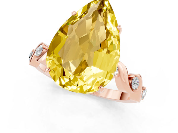Rose gold Pear Cut Yellow Sapphire Solitaire Twisted Band with Round  Accents and Prong Setting