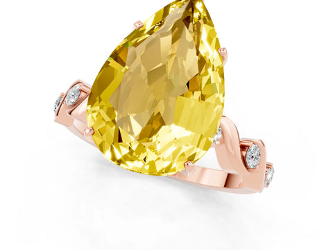 Rose gold Pear Cut Yellow Sapphire Solitaire Twisted Band with Round  Accents and Prong Setting_13