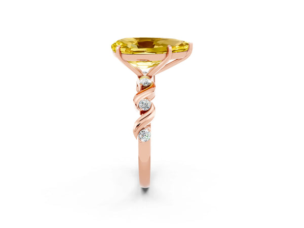Rose gold Pear Cut Yellow Sapphire Solitaire Twisted Band with Round  Accents and Prong Setting