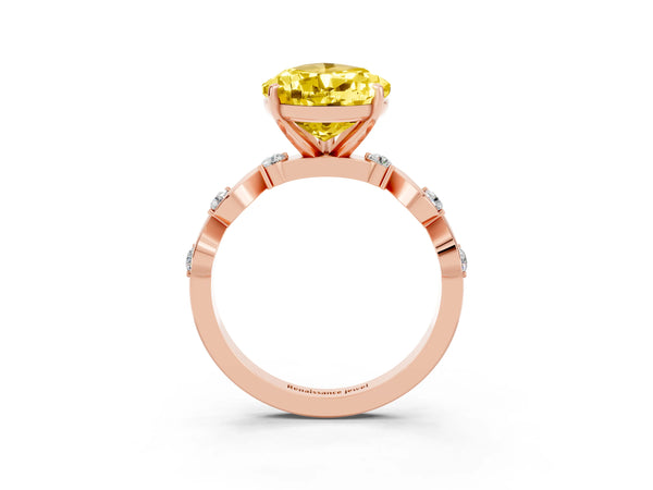 Rose gold Pear Cut Yellow Sapphire Solitaire Twisted Band with Round  Accents and Prong Setting