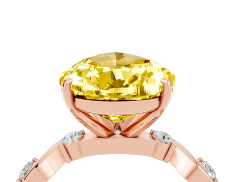 Rose gold Pear Cut Yellow Sapphire Solitaire Twisted Band with Round  Accents and Prong Setting_16
