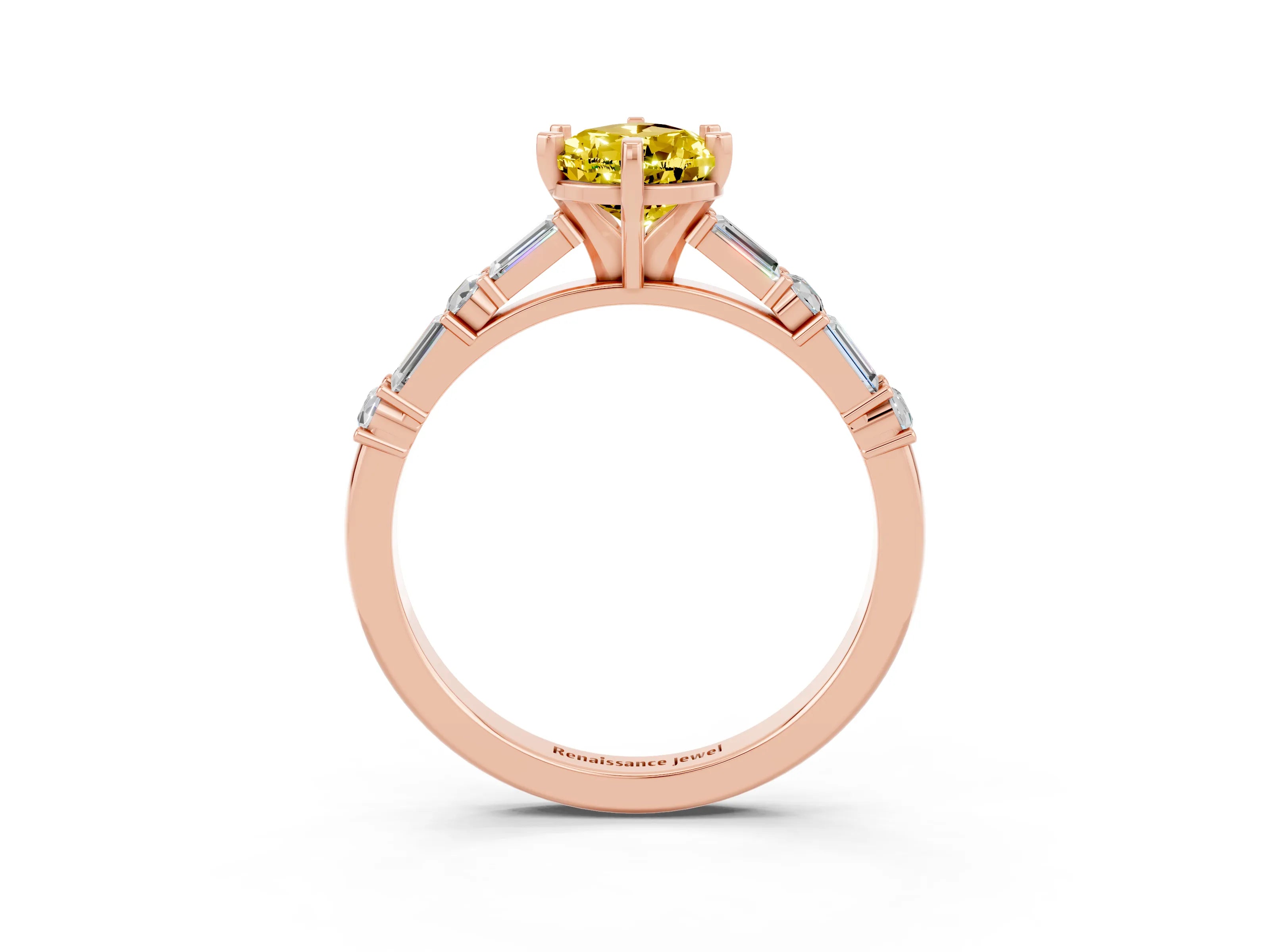 Rose gold Pear Cut Yellow Sapphire Solitaire with Side Baguettes and Channel Set Band_27