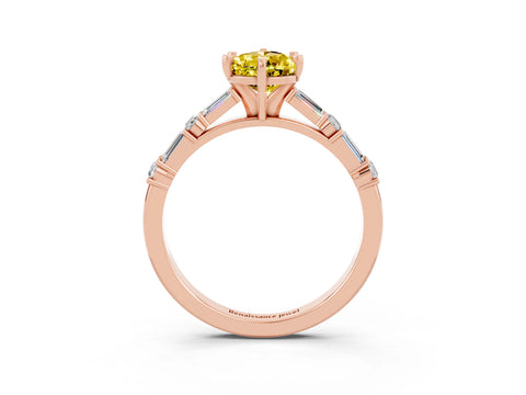 Rose gold Pear Cut Yellow Sapphire Solitaire with Side Baguettes and Channel Set Band_27