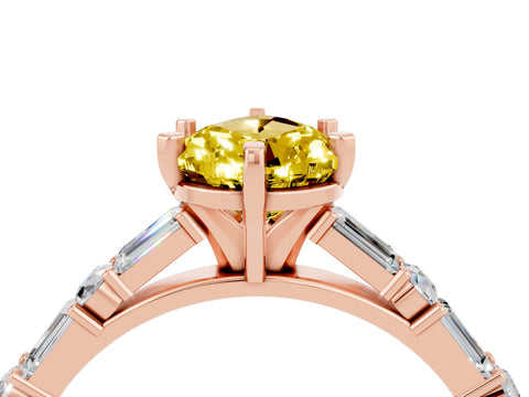Rose gold Pear Cut Yellow Sapphire Solitaire with Side Baguettes and Channel Set Band_28