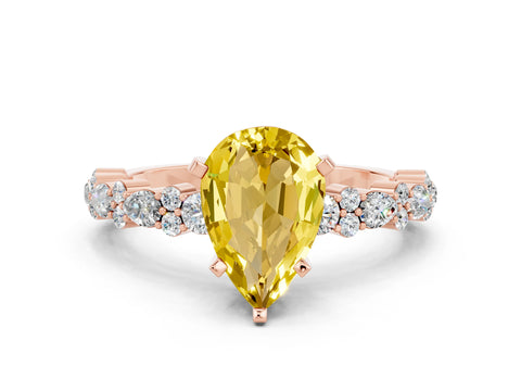 Rose gold Pear Cut Yellow Sapphire Solitaire with Side Stones, Pave Band, Four-Prong Setting_72