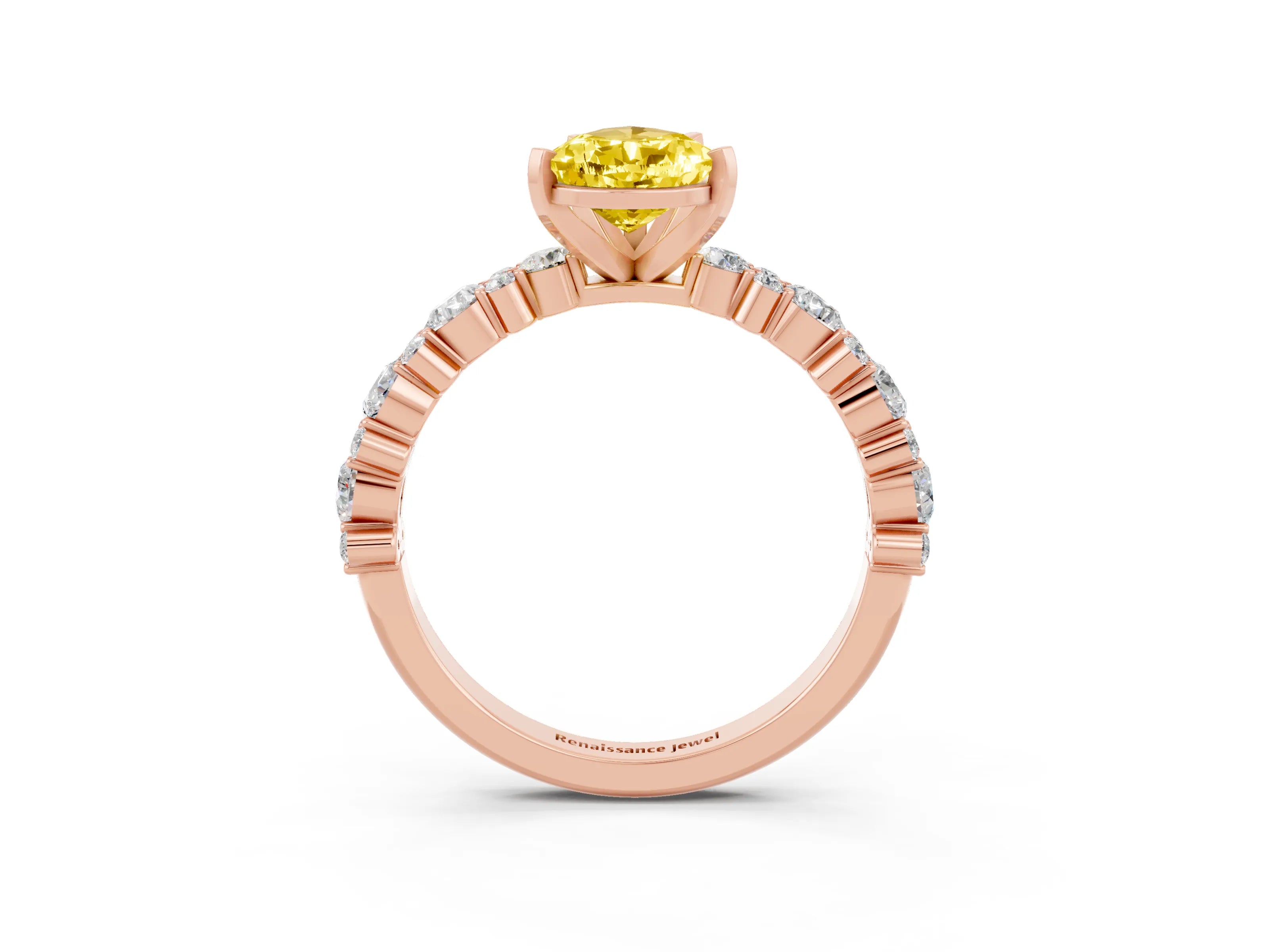 Rose gold Pear Cut Yellow Sapphire Solitaire with Side Stones, Pave Band, Four-Prong Setting_75