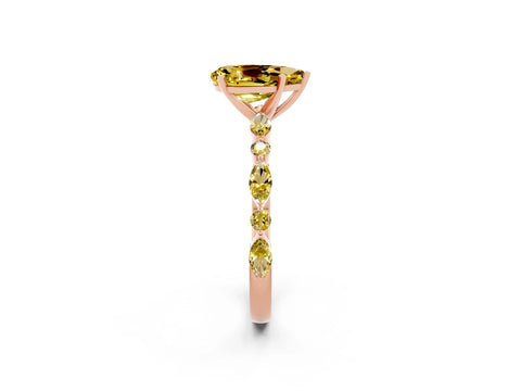 Rose gold Pear Cut Yellow Sapphire Solitaire with Side Stones on a Pavé Band and Four-Prong Setting_2