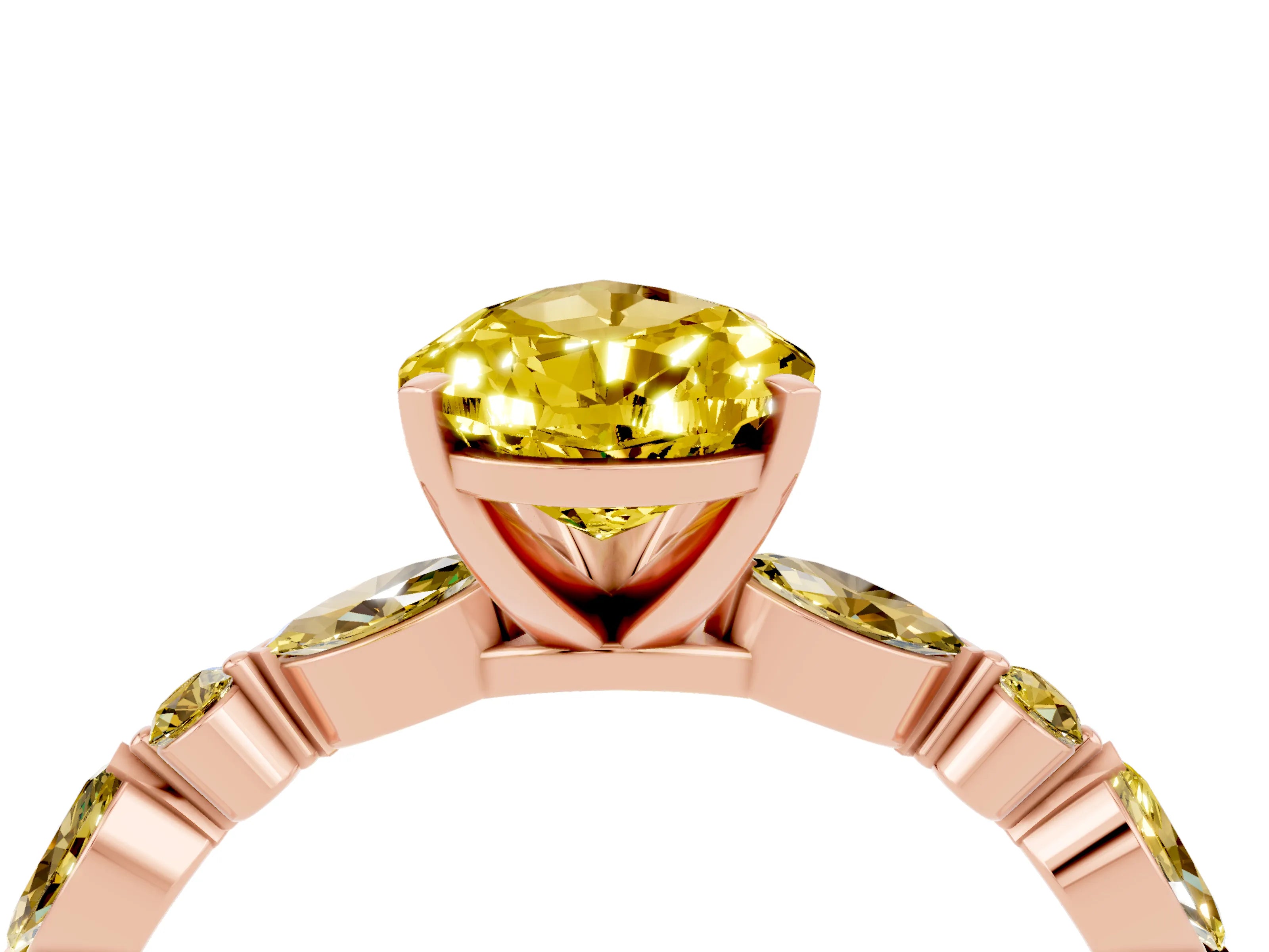 Rose gold Pear Cut Yellow Sapphire Solitaire with Side Stones on a Pavé Band and Four-Prong Setting_4
