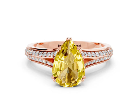 Rose gold Pear Cut Yellow Sapphire Split Shank Engagement Ring with Pavé Band_24