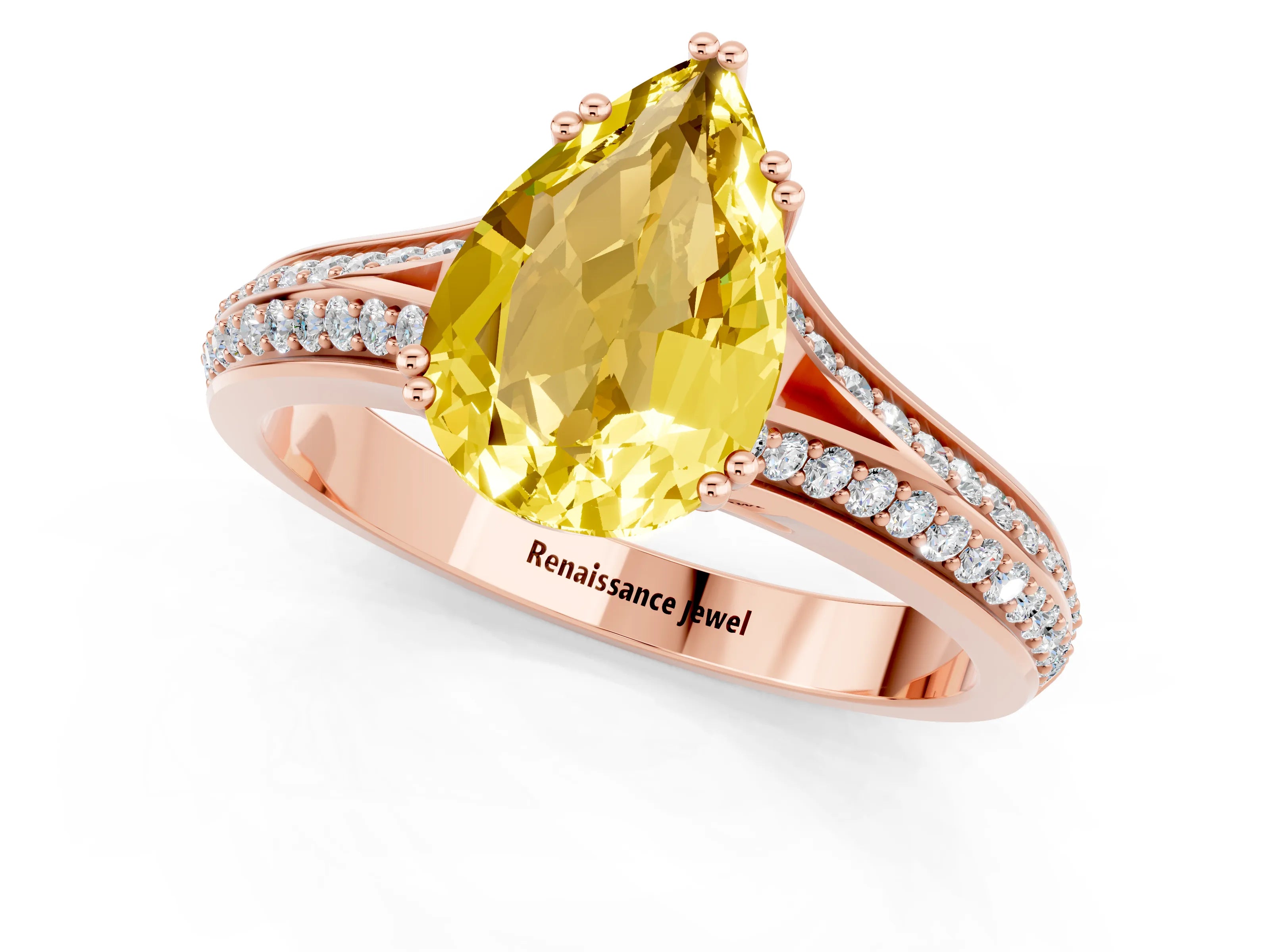 Rose gold Pear Cut Yellow Sapphire Split Shank Engagement Ring with Pavé Band_25