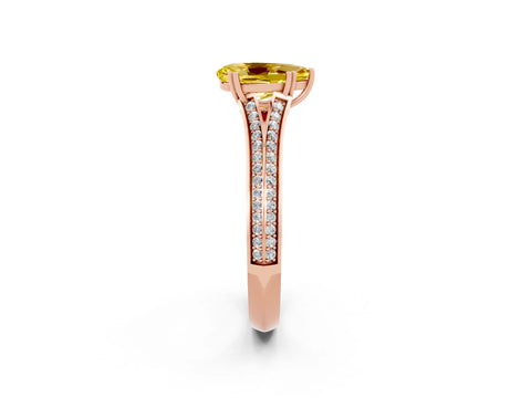 Rose gold Pear Cut Yellow Sapphire Split Shank Engagement Ring with Pavé Band_26