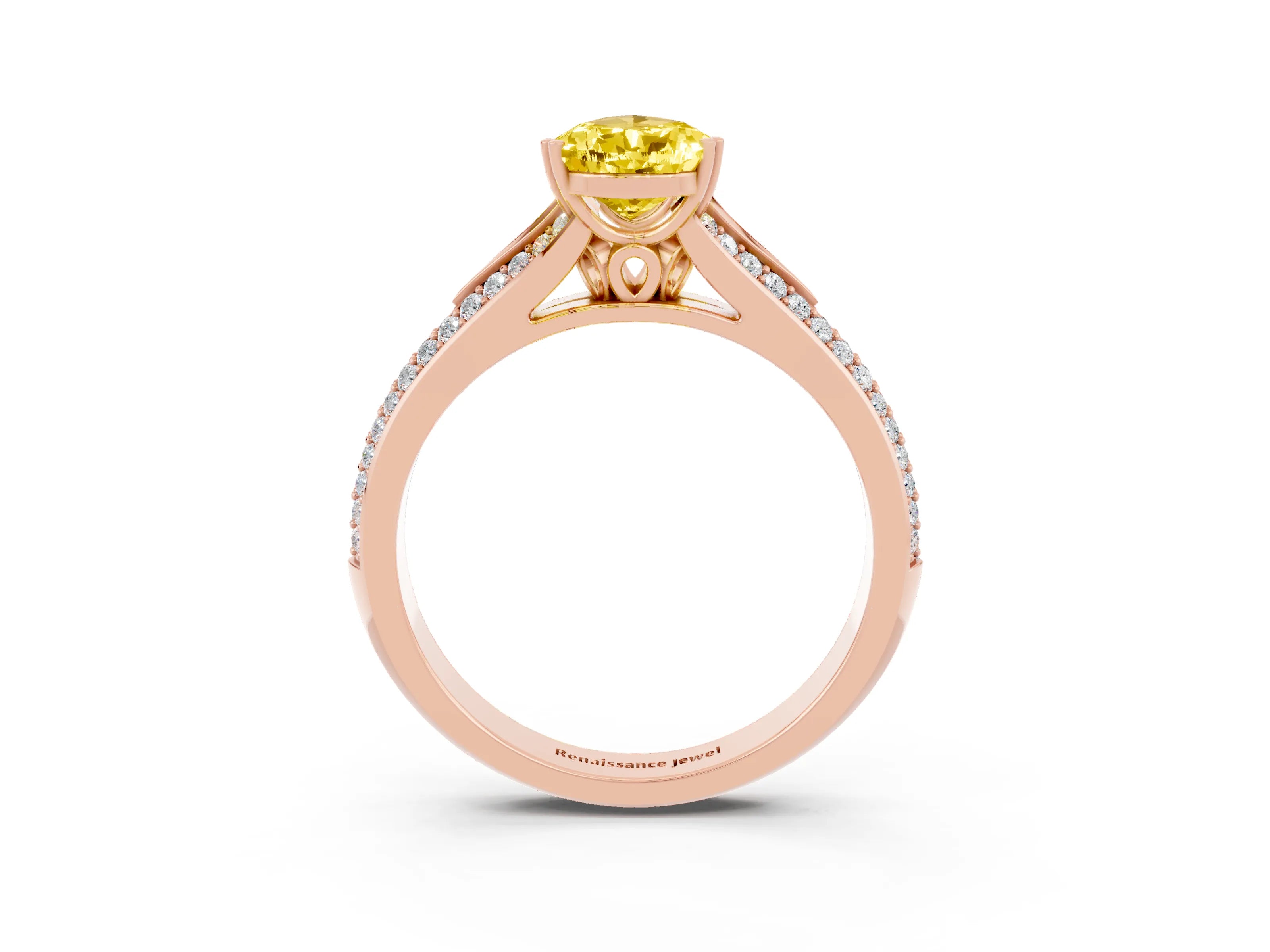 Rose gold Pear Cut Yellow Sapphire Split Shank Engagement Ring with Pavé Band_27