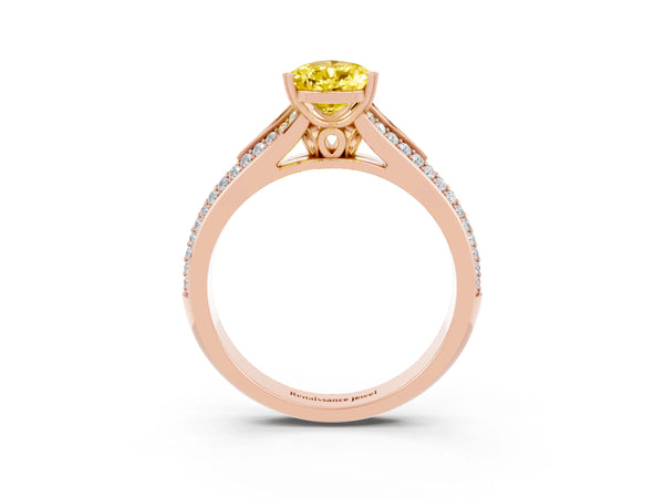 Rose gold Pear Cut Yellow Sapphire Split Shank Engagement Ring with Pavé Band