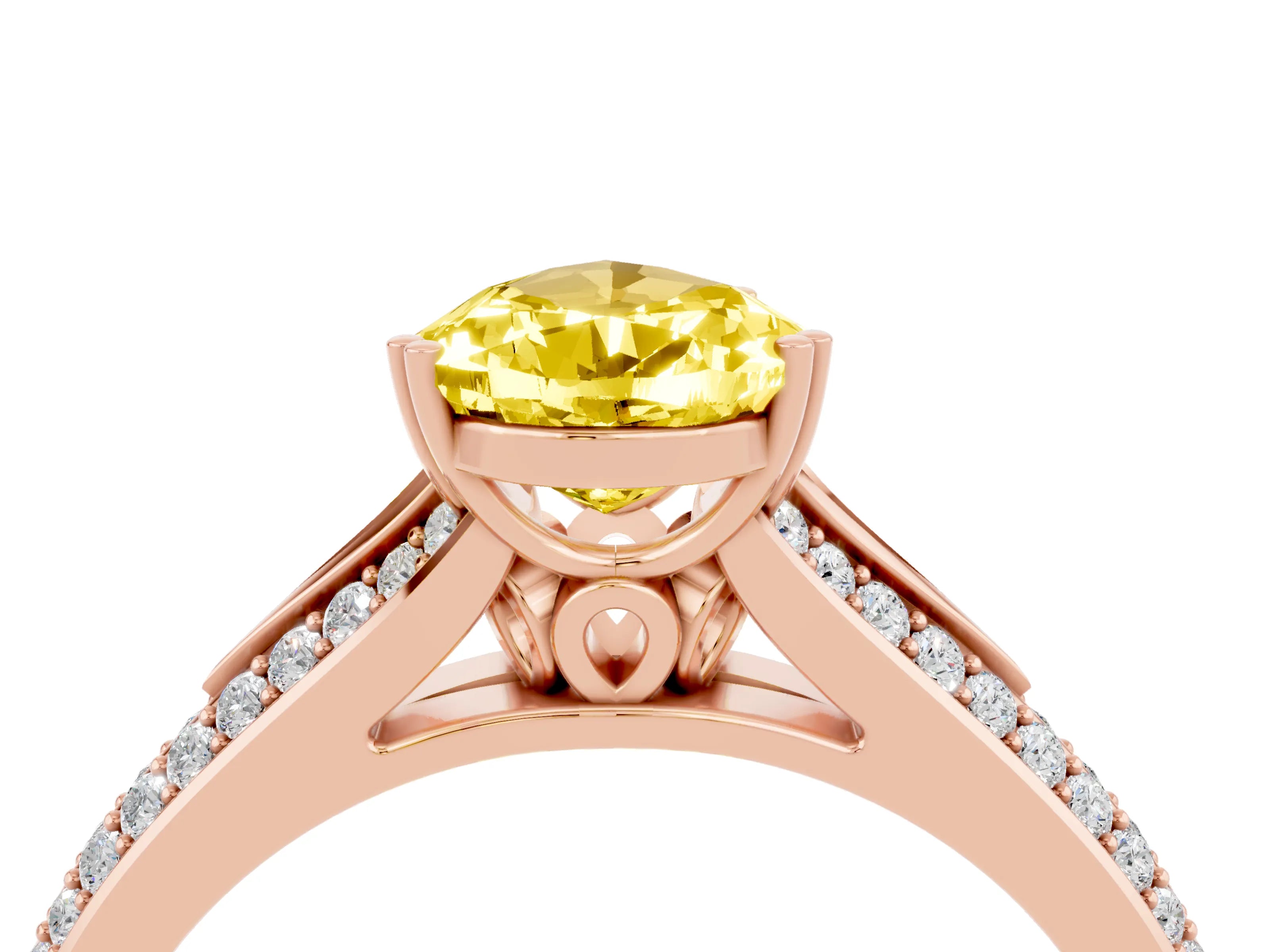 Rose gold Pear Cut Yellow Sapphire Split Shank Engagement Ring with Pavé Band_28
