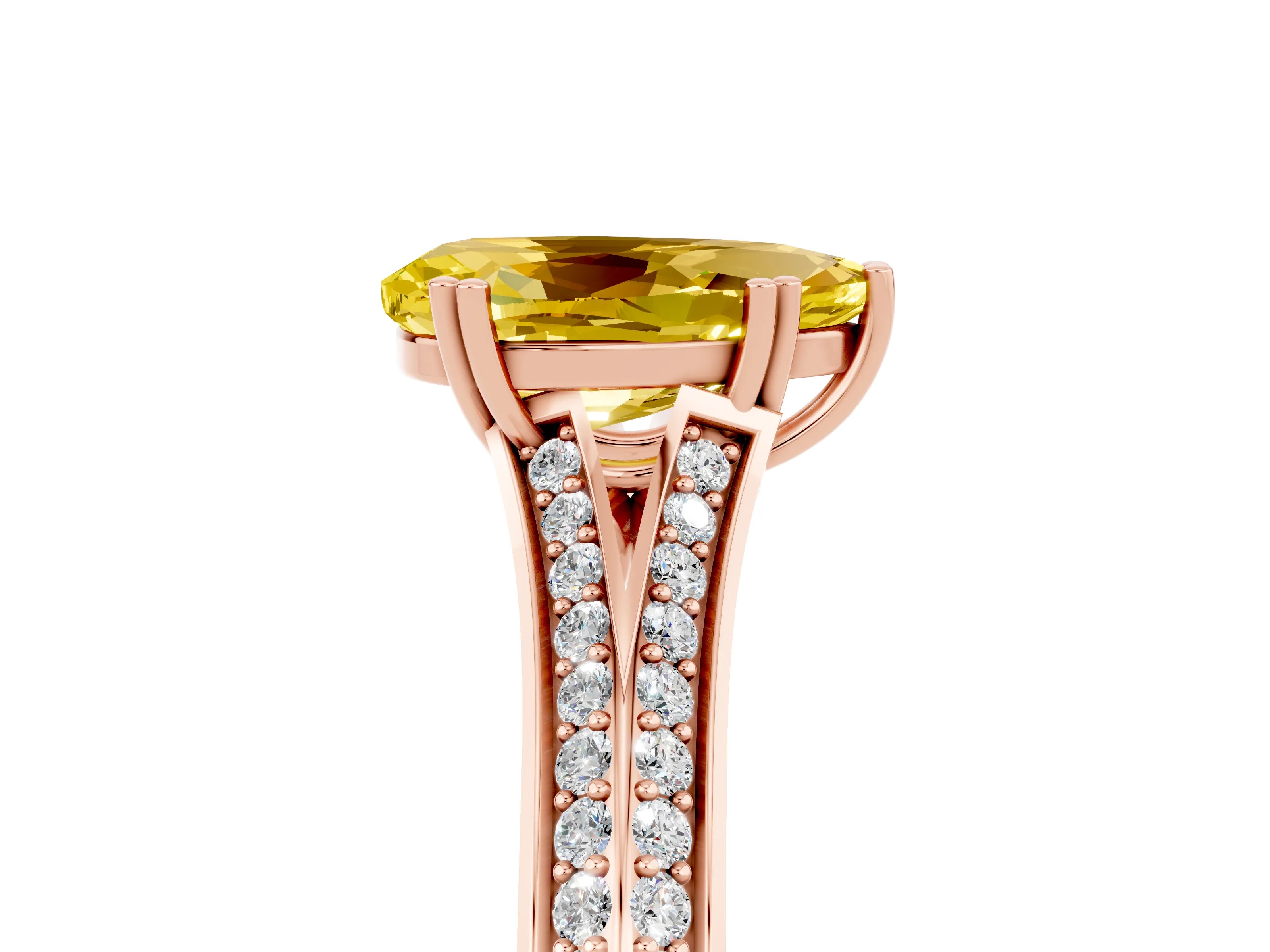 Rose gold Pear Cut Yellow Sapphire Split Shank Engagement Ring with Pavé Band_29