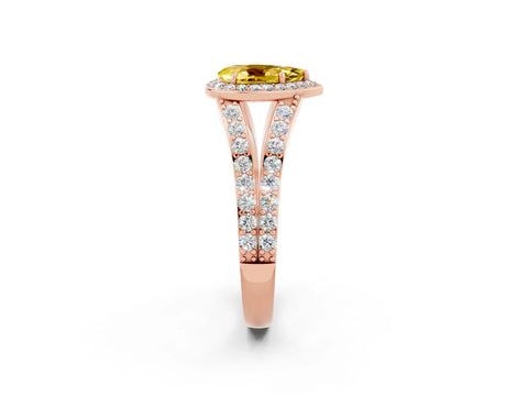 Rose gold Pear Cut Yellow Sapphire Split Shank Halo Ring with Four-Prong Setting_14