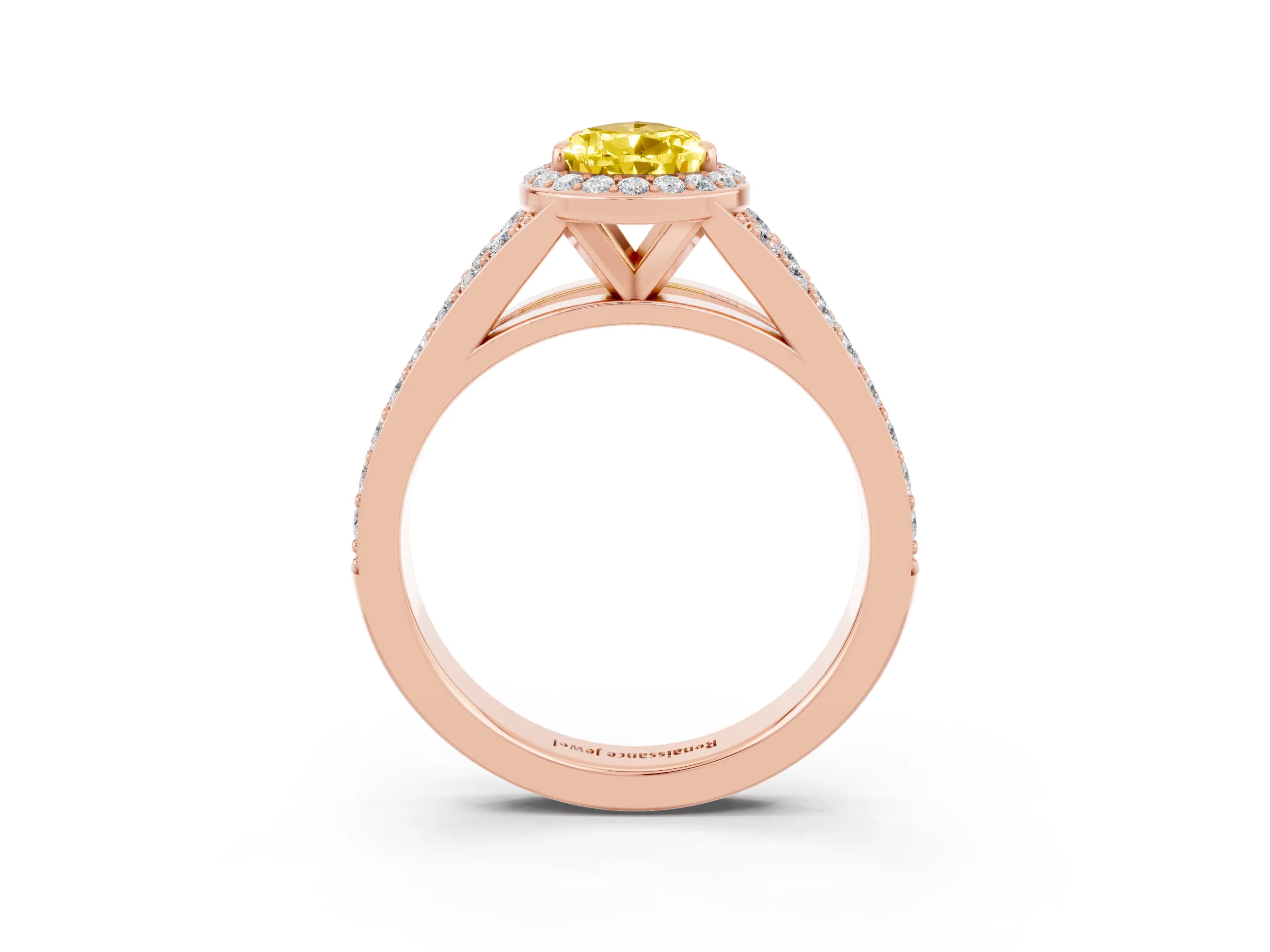 Rose gold Pear Cut Yellow Sapphire Split Shank Halo Ring with Four-Prong Setting_15