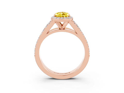 Rose gold Pear Cut Yellow Sapphire Split Shank Halo Ring with Four-Prong Setting_15