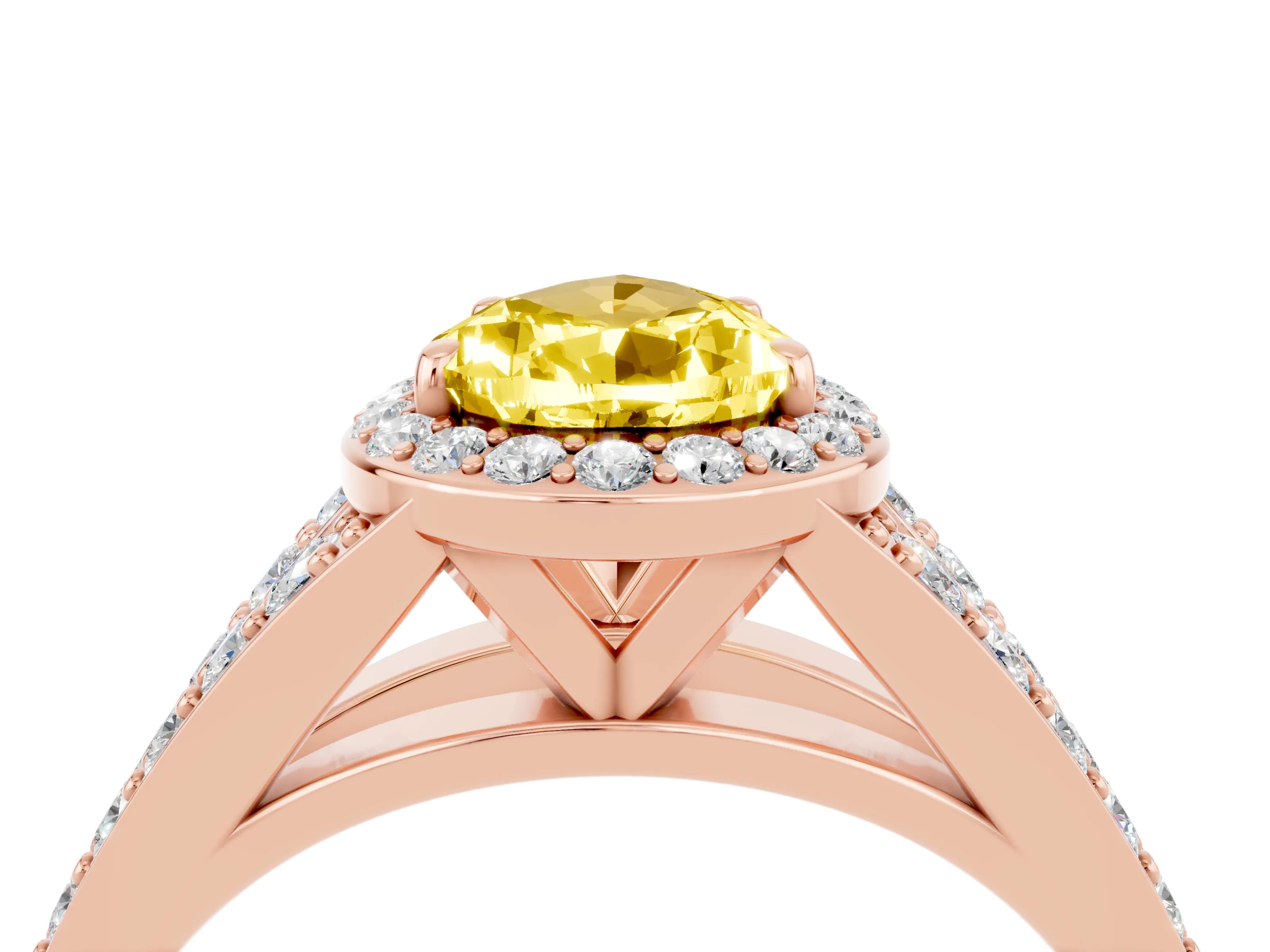Rose gold Pear Cut Yellow Sapphire Split Shank Halo Ring with Four-Prong Setting_16