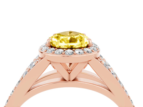 Rose gold Pear Cut Yellow Sapphire Split Shank Halo Ring with Four-Prong Setting_16
