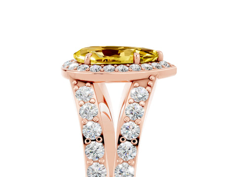 Rose gold Pear Cut Yellow Sapphire Split Shank Halo Ring with Four-Prong Setting_17