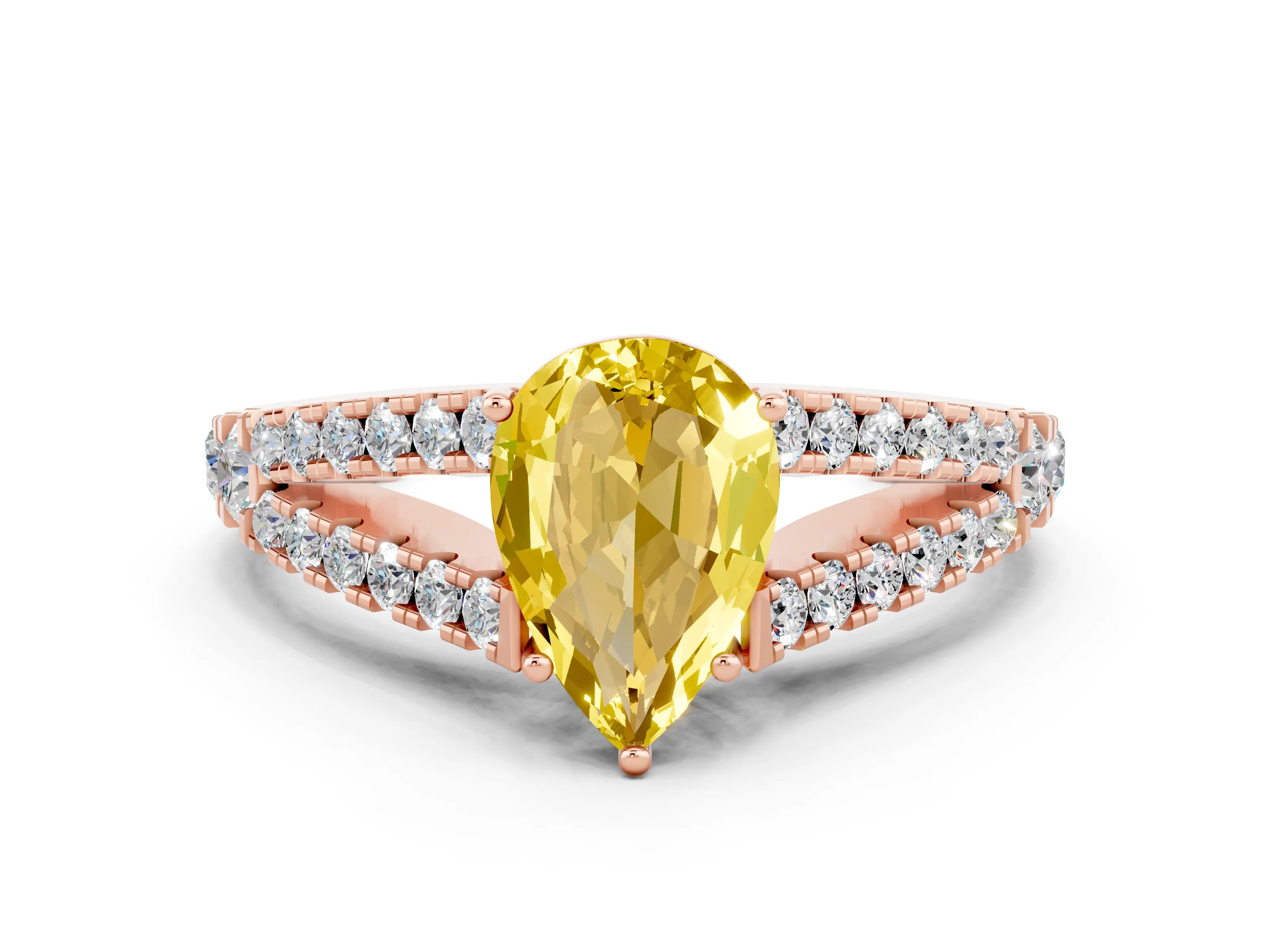 Rose gold Pear Cut Yellow Sapphire Split Shank Pavé Engagement Ring with Four-Prong Setting_12