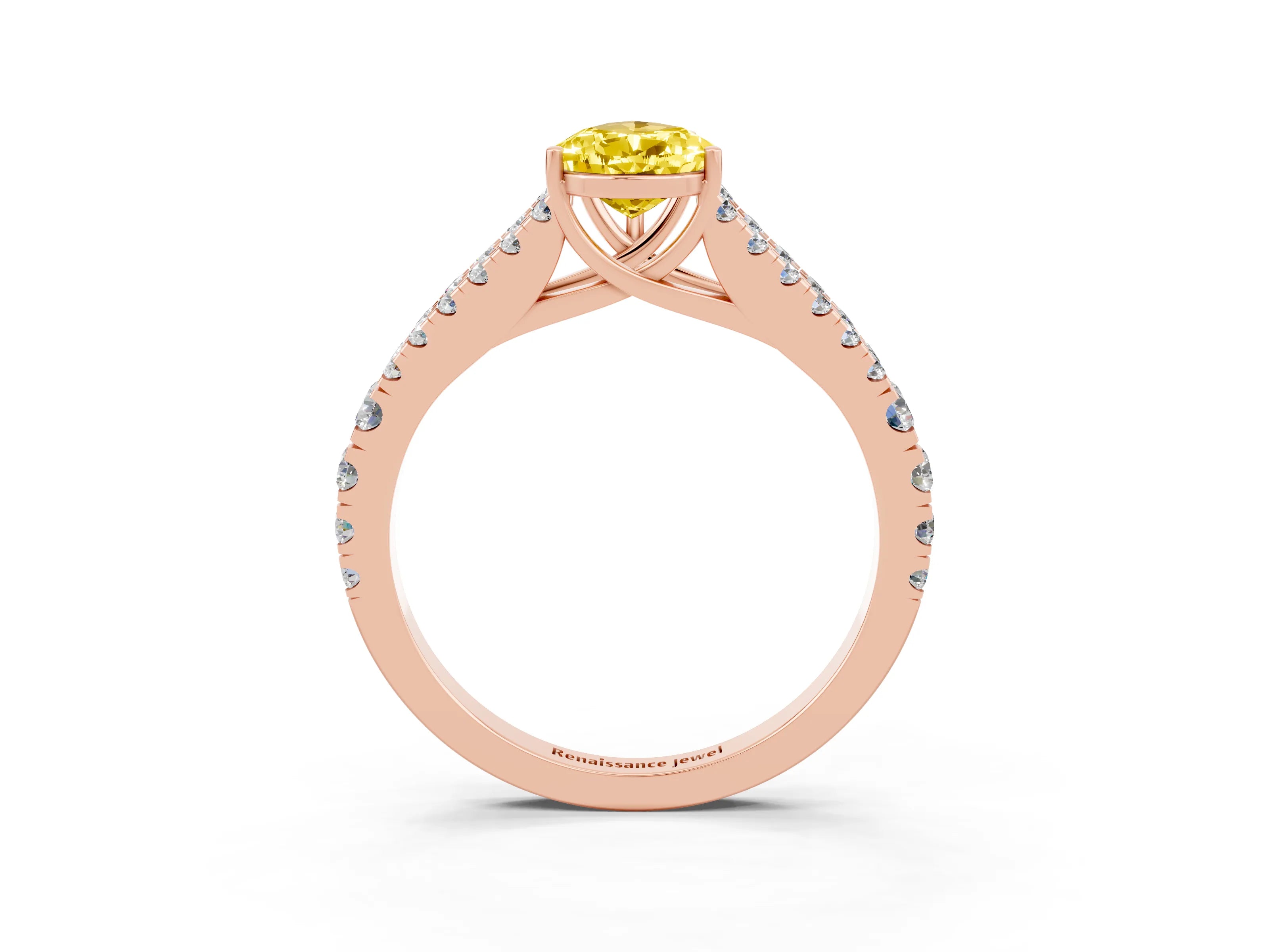 Rose gold Pear Cut Yellow Sapphire Split Shank Pavé Engagement Ring with Four-Prong Setting_15