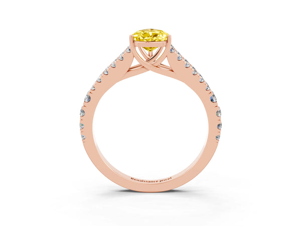 Rose gold Pear Cut Yellow Sapphire Split Shank Pavé Engagement Ring with Four-Prong Setting