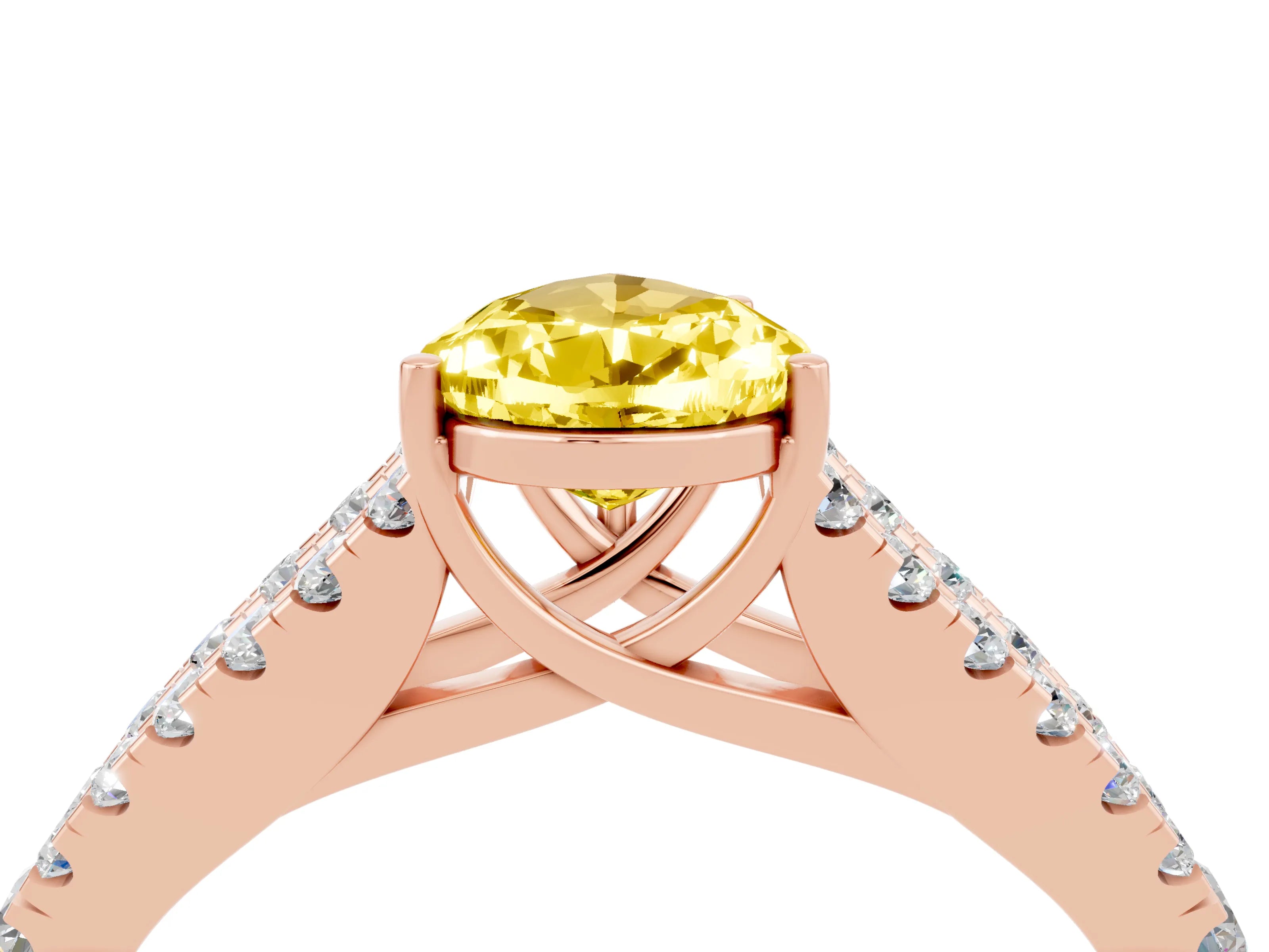 Rose gold Pear Cut Yellow Sapphire Split Shank Pavé Engagement Ring with Four-Prong Setting_16