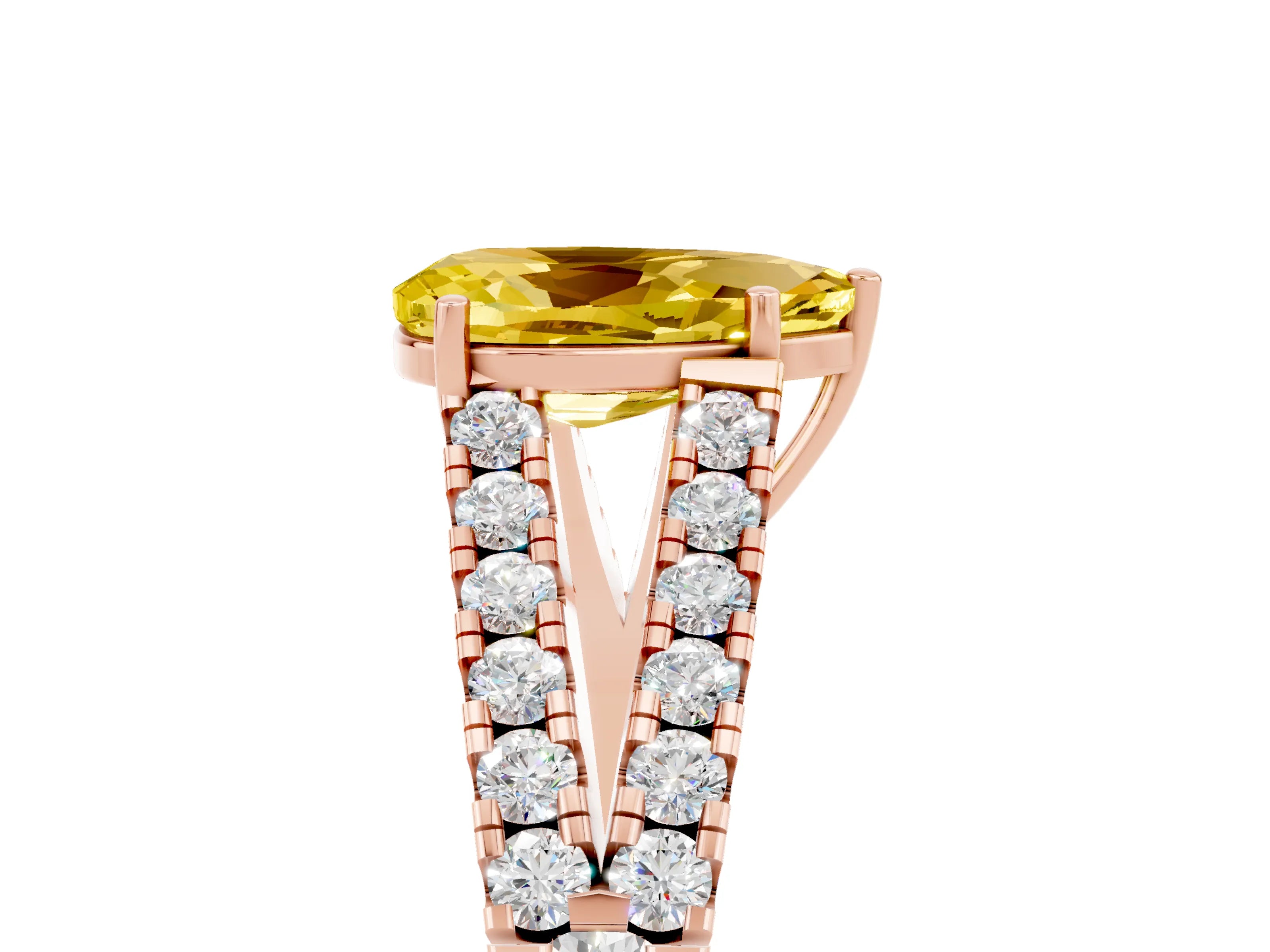 Rose gold Pear Cut Yellow Sapphire Split Shank Pavé Engagement Ring with Four-Prong Setting_17