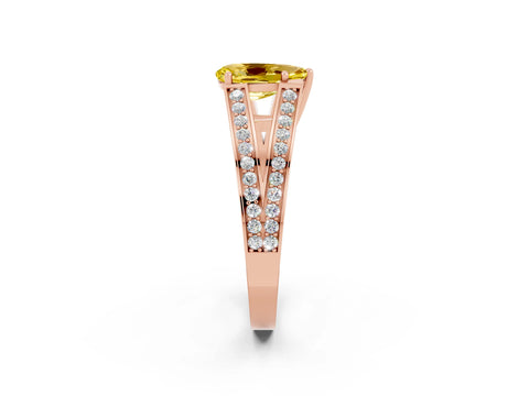 Rose gold Pear Cut Yellow Sapphire Split Shank Ring with Pavé Band and Four-Prong Setting_2