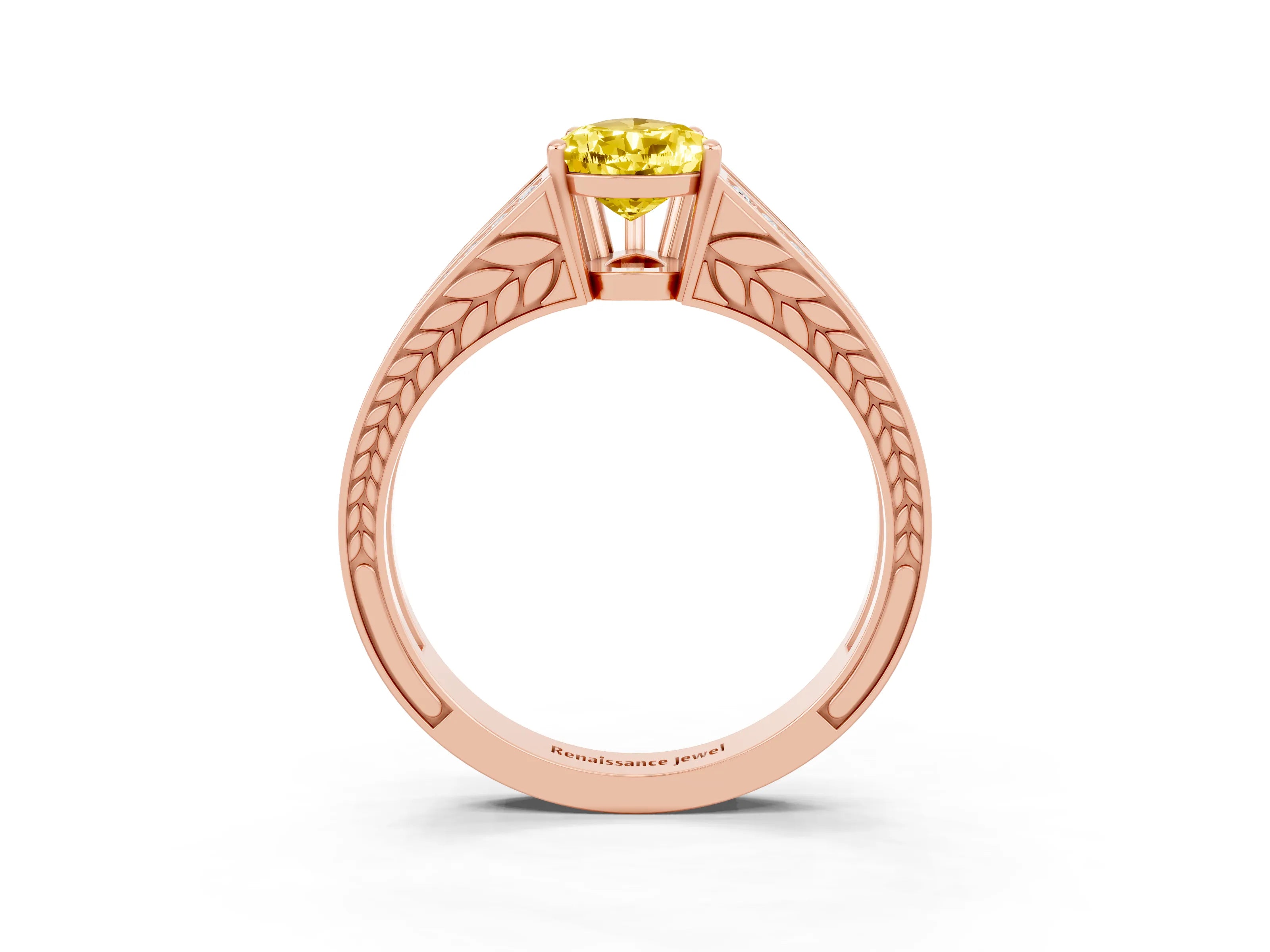 Rose gold Pear Cut Yellow Sapphire Split Shank Ring with Pavé Band and Four-Prong Setting_3