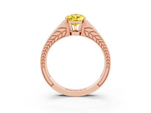 Rose gold Pear Cut Yellow Sapphire Split Shank Ring with Pavé Band and Four-Prong Setting_3
