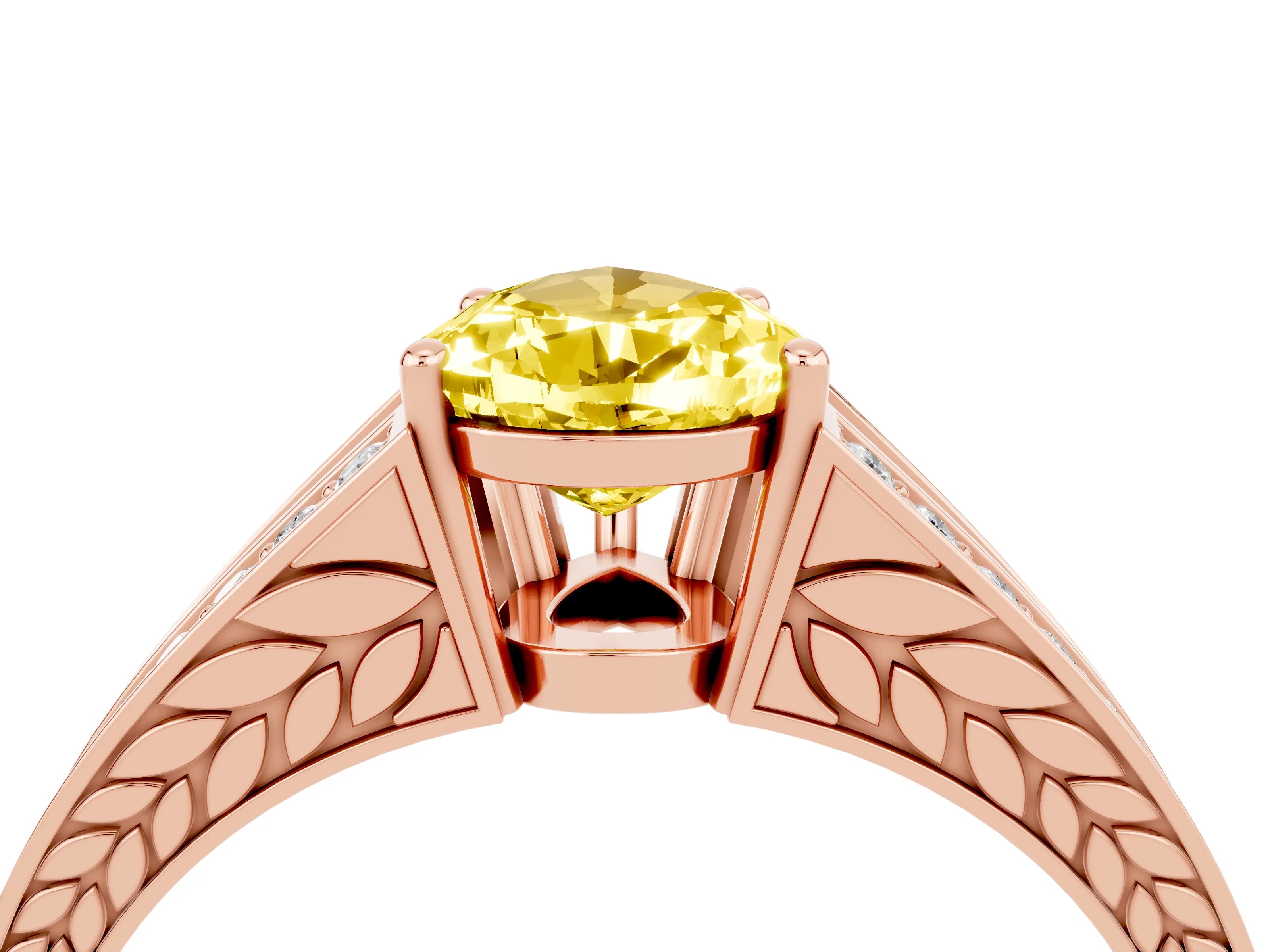 Rose gold Pear Cut Yellow Sapphire Split Shank Ring with Pavé Band and Four-Prong Setting_4