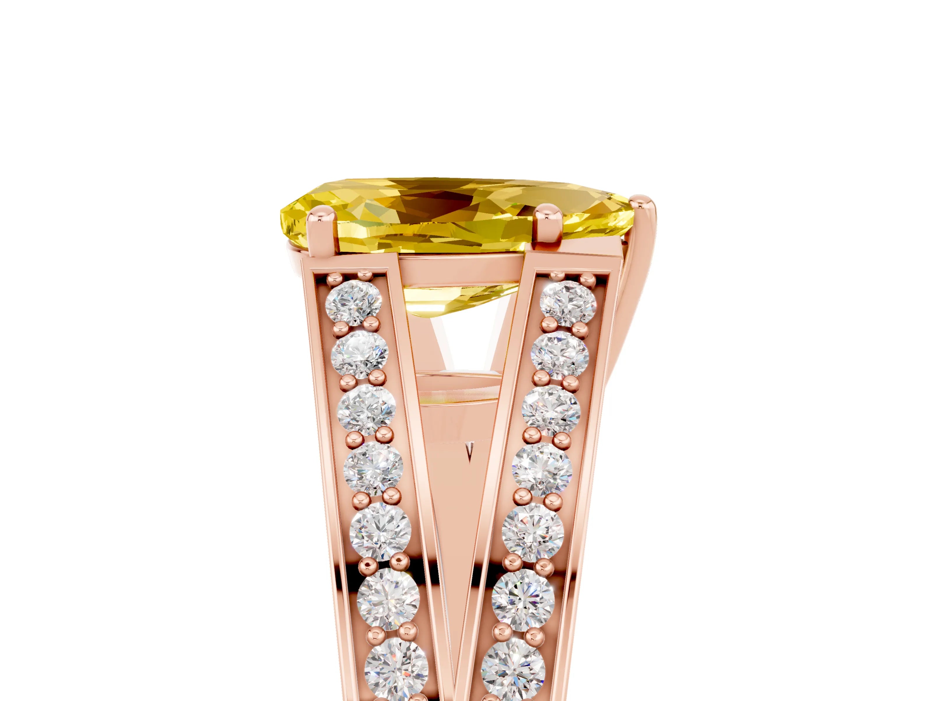 Rose gold Pear Cut Yellow Sapphire Split Shank Ring with Pavé Band and Four-Prong Setting_5