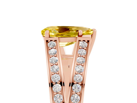 Rose gold Pear Cut Yellow Sapphire Split Shank Ring with Pavé Band and Four-Prong Setting_5