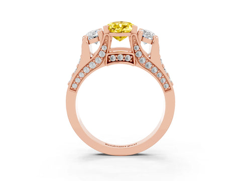 Rose gold Pear Cut Yellow Sapphire Three-Stone Ring with Channel Set Band and Four-Prong Setting_3