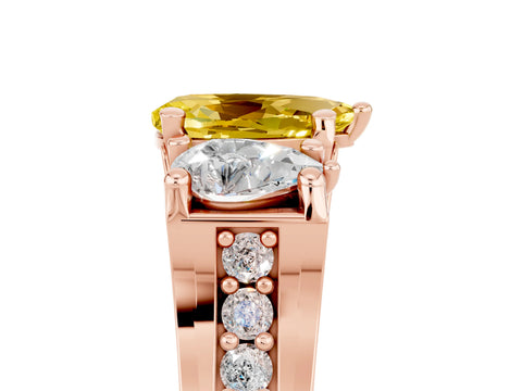 Rose gold Pear Cut Yellow Sapphire Three-Stone Ring with Channel Set Band and Four-Prong Setting_5