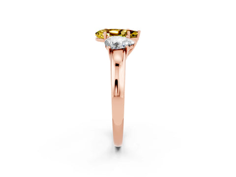 Rose gold Pear Cut Yellow Sapphire Three-Stone Ring with Four-Prong Setting and Classic Band_2