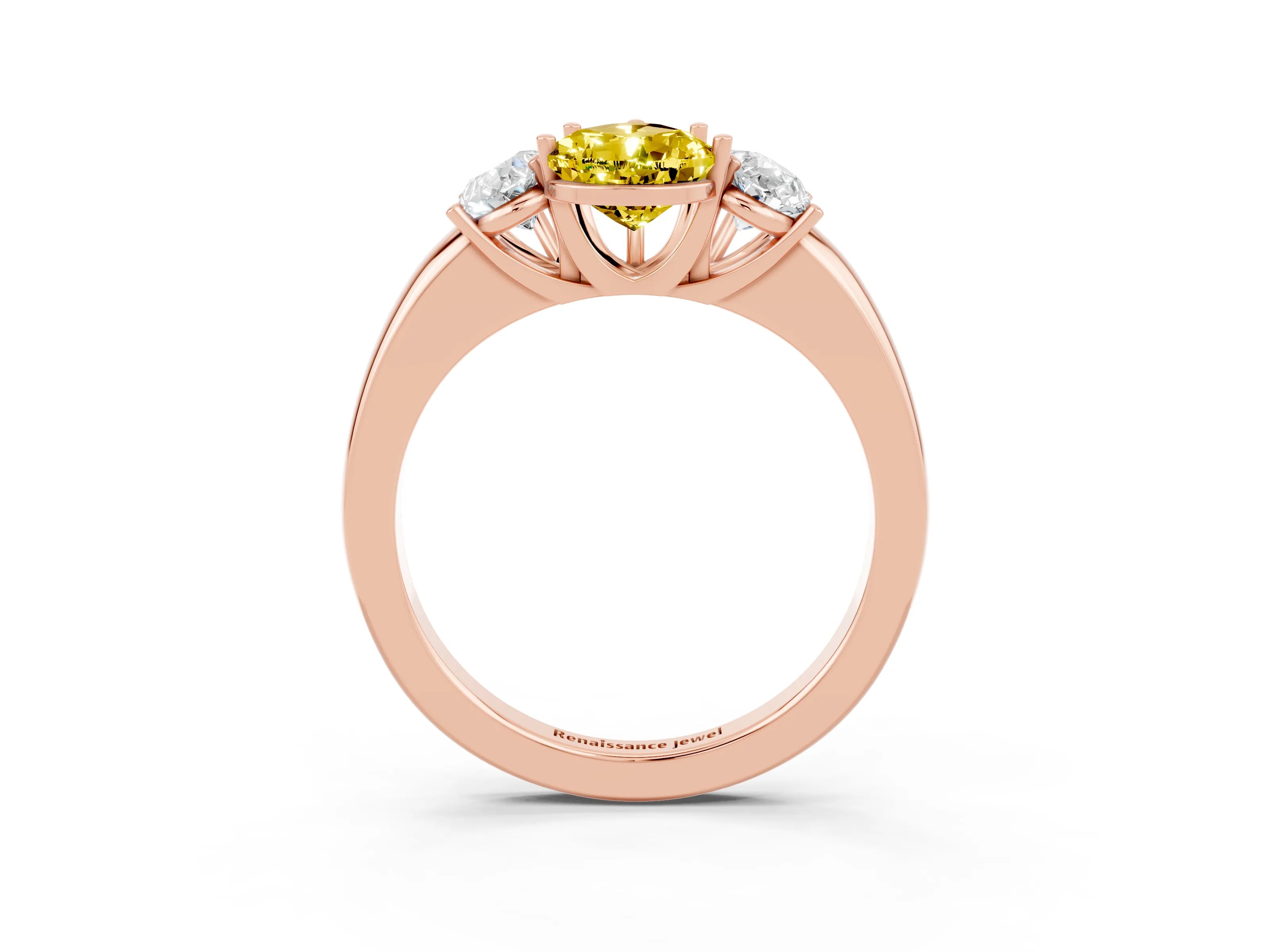 Rose gold Pear Cut Yellow Sapphire Three-Stone Ring with Four-Prong Setting and Classic Band_3