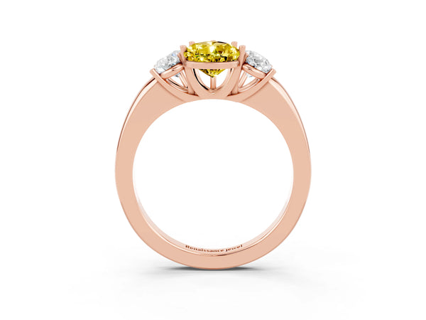 Rose gold Pear Cut Yellow Sapphire Three-Stone Ring with Four-Prong Setting and Classic Band