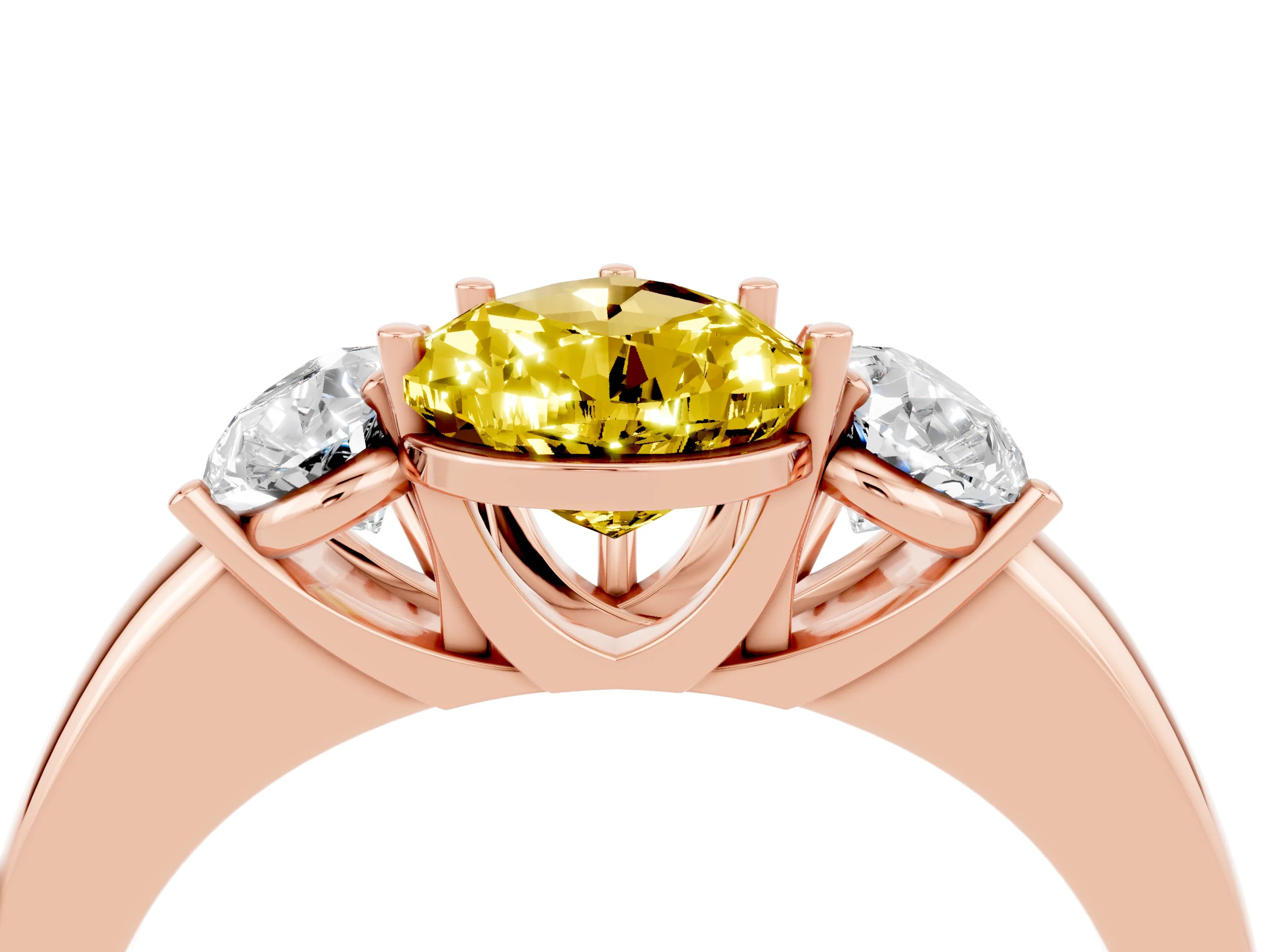 Rose gold Pear Cut Yellow Sapphire Three-Stone Ring with Four-Prong Setting and Classic Band_4