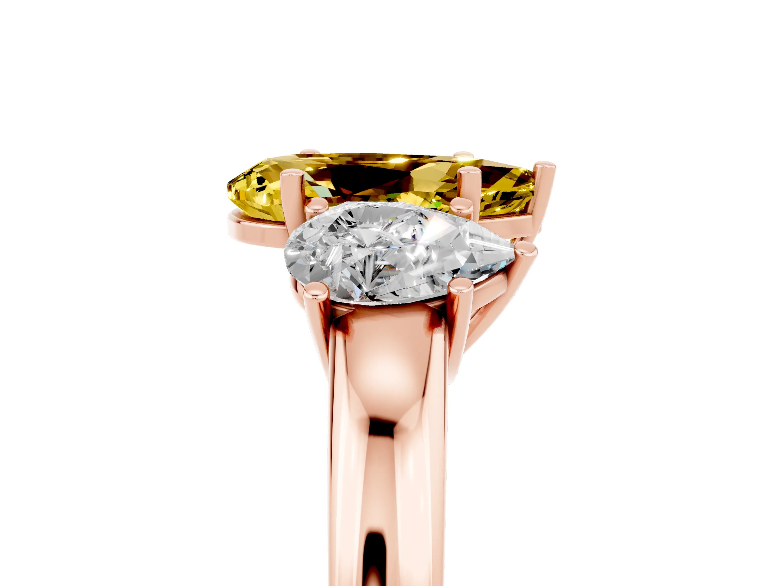 Rose gold Pear Cut Yellow Sapphire Three-Stone Ring with Four-Prong Setting and Classic Band_5